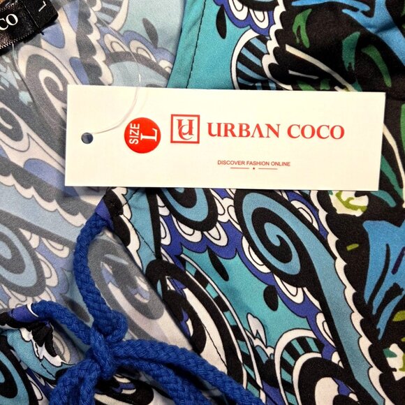 Urban CoCo Bohemian Tassel Tie Blue Floral Ethnic Style Summer Shift Dress L NWT - Picture 7 of 9